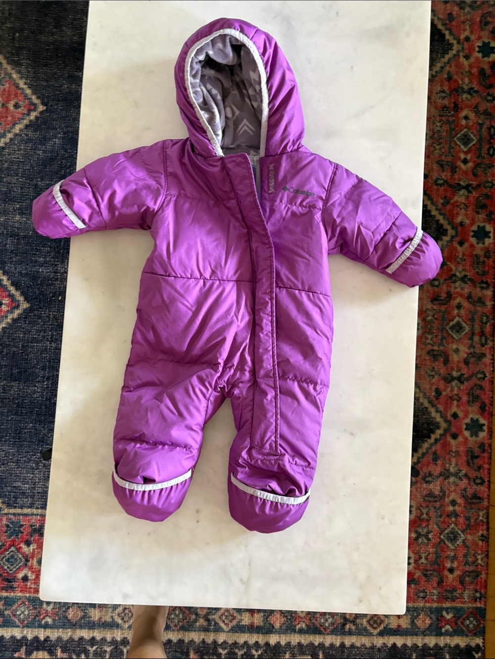 Columbia Purple Hooded Fleece-Lined REAL Down ababy Bunting (6-12 months)